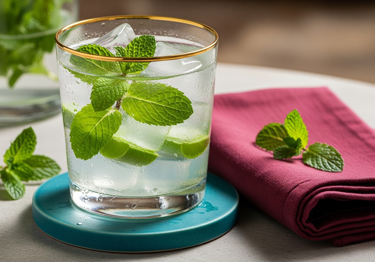 Clear aloe vera and mint drink.