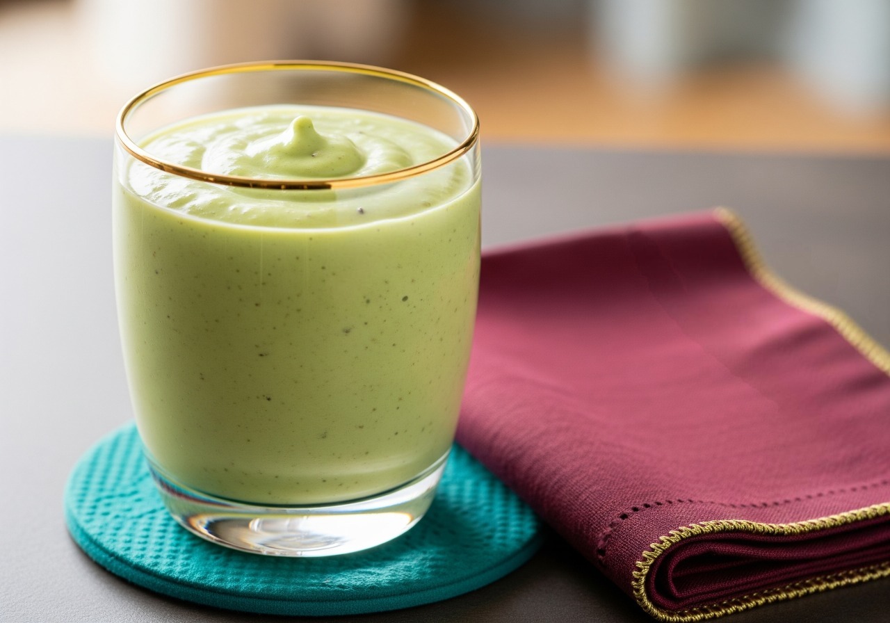 Creamy green avocado vanilla smoothie.