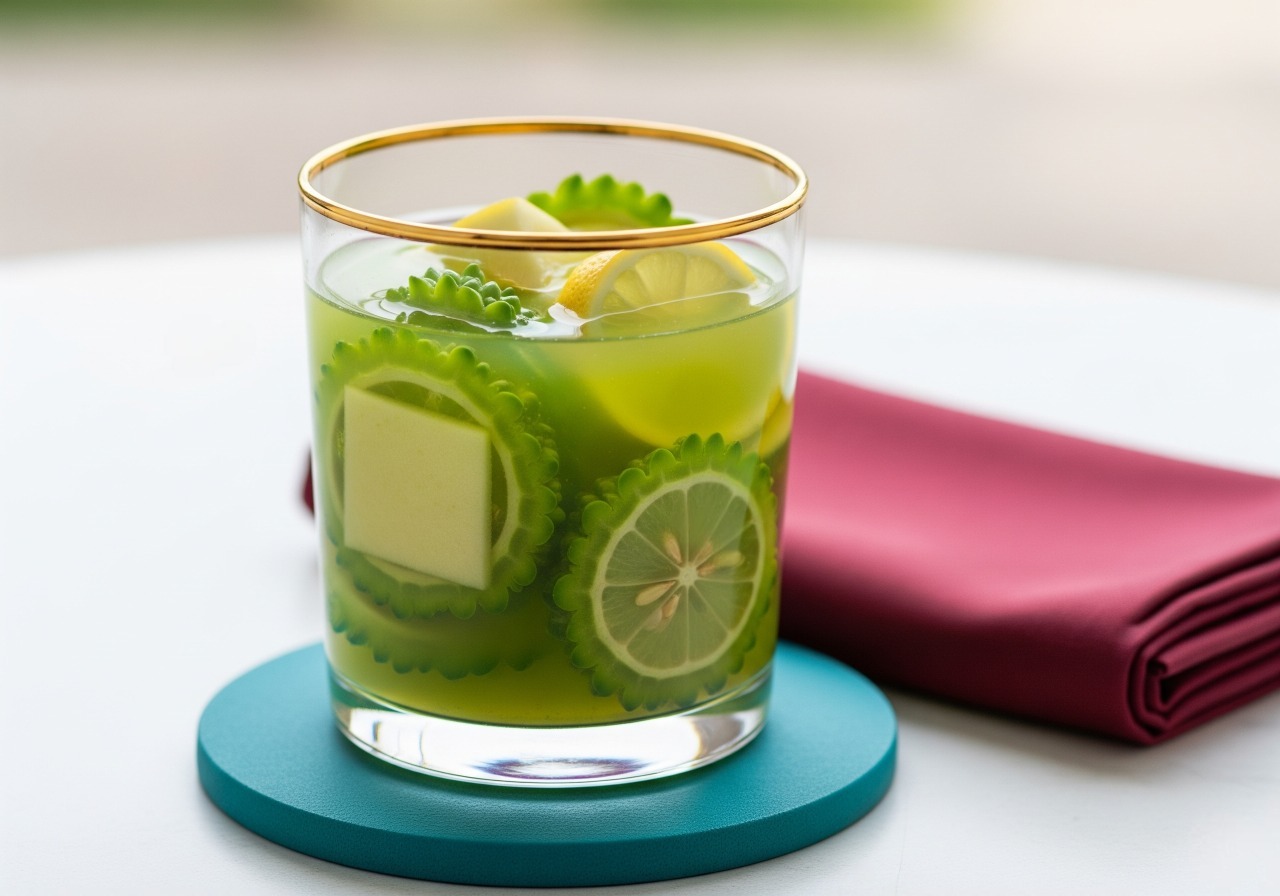 Green bitter gourd, apple, and lemon juice.