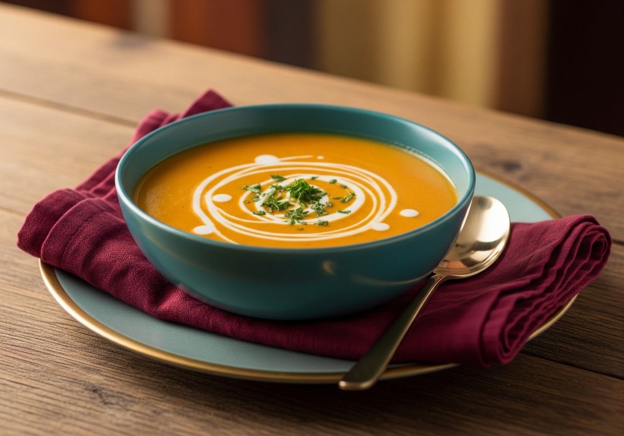 Warm carrot garlic soup.