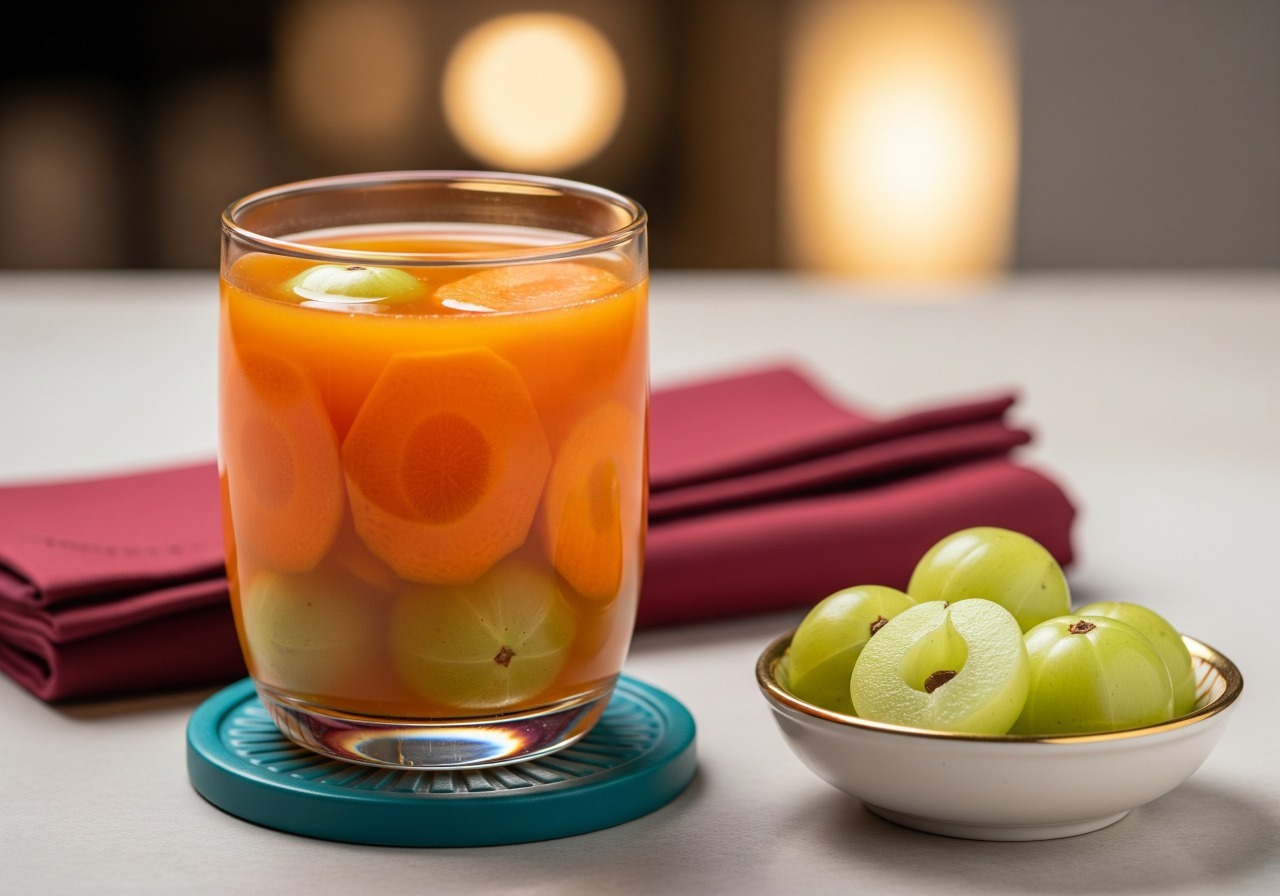 Orange carrot and amla juice.