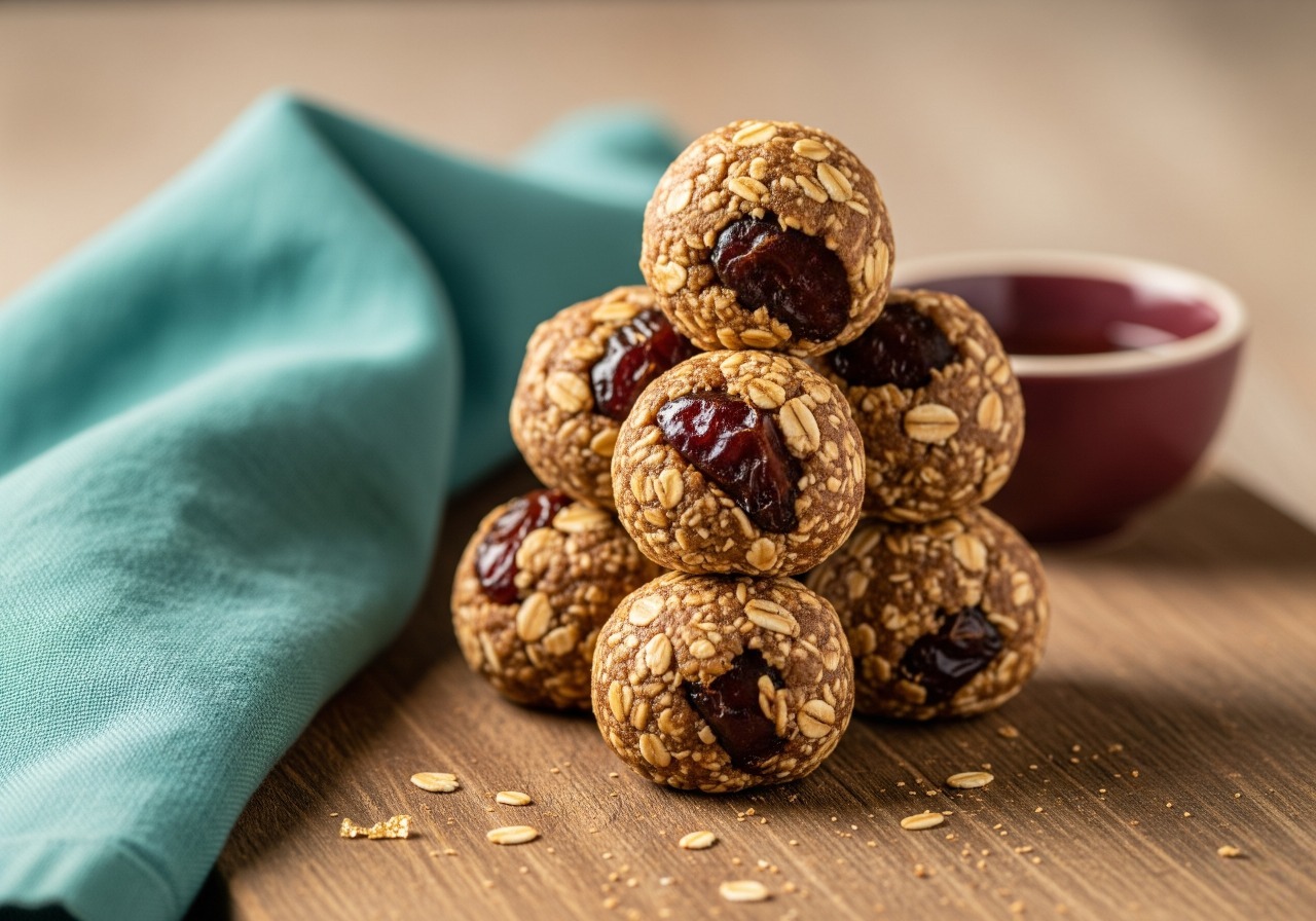 Several round date oat bites.