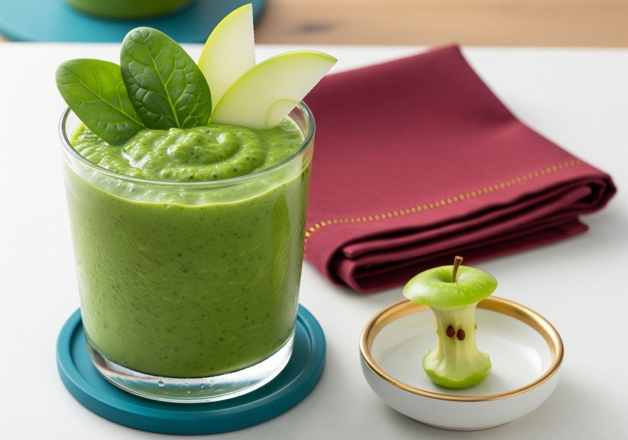 Vibrant green apple spinach smoothie.