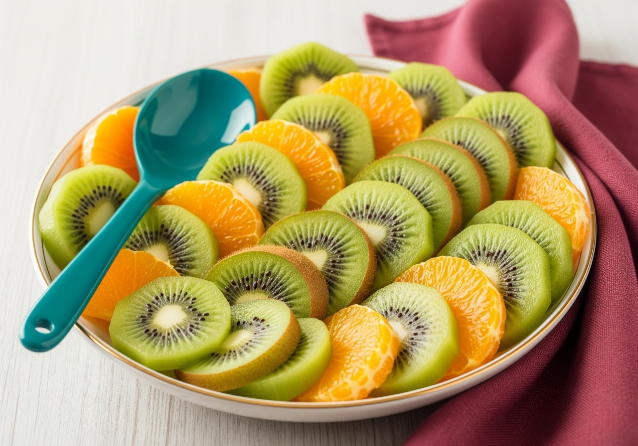 Colorful kiwi and orange fruit bowl.