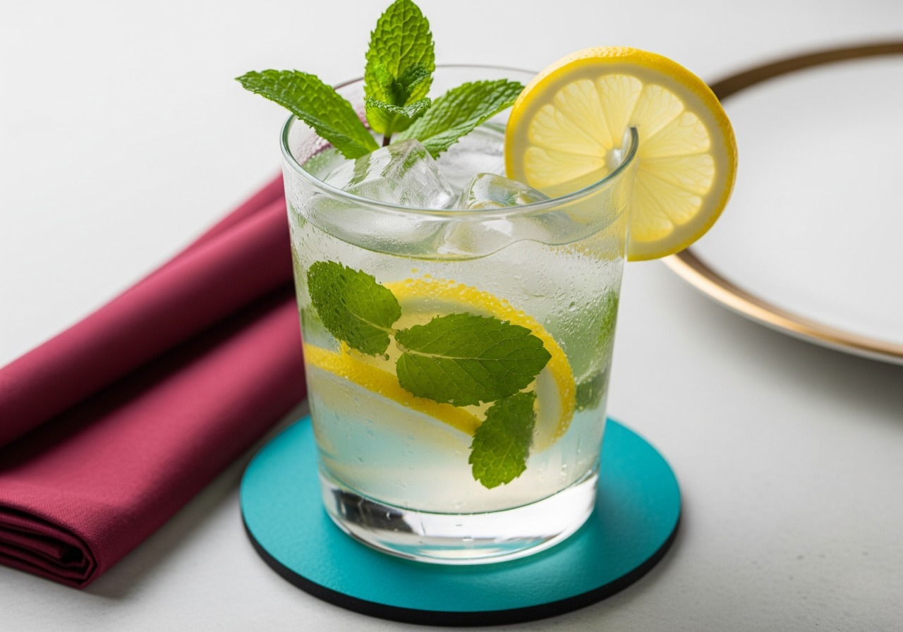 Refreshing mint and lemon drink with ice.