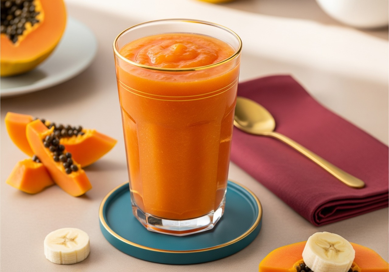 Smooth orange papaya banana smoothie.